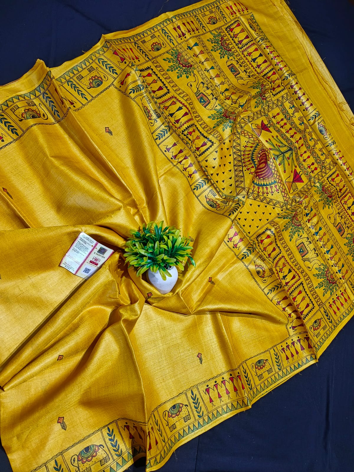 Madhubani Hand-Painted Desi Tussar Saree