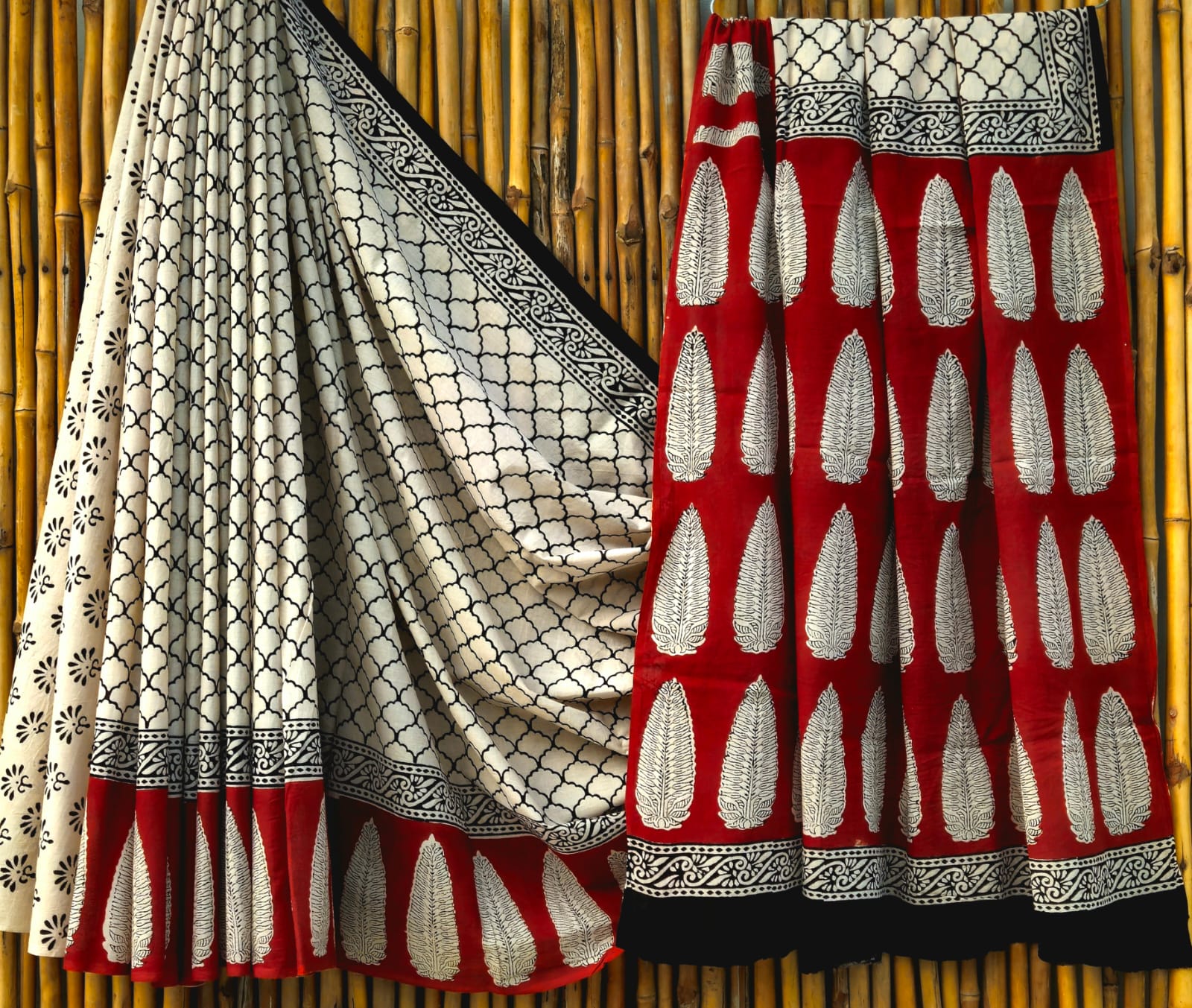 Pure Cotton Handblock Print Mulmul Saree – Naturally Dyed Bagru Print