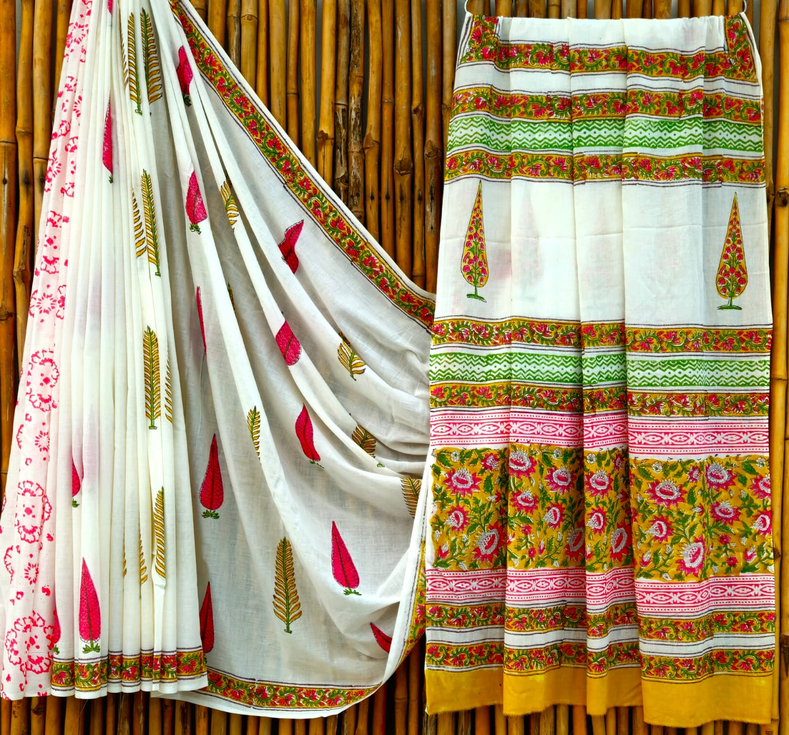 White Pure Cotton Mul Saree | Natural Eco-Friendly Colors