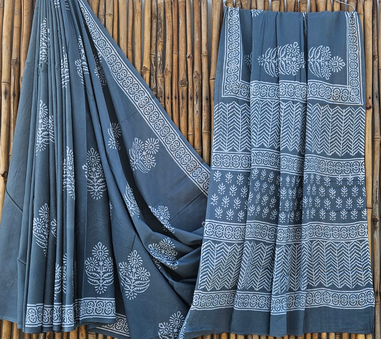 Dusty Grey Pure Cotton Mul Saree | Natural Eco-Friendly Colors