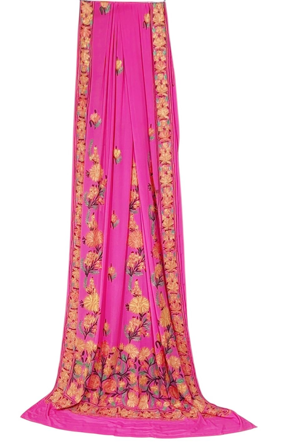 Handcrafted Kashmiri Aari Work Pure Crepe Saree - Soft Pink Elegance
