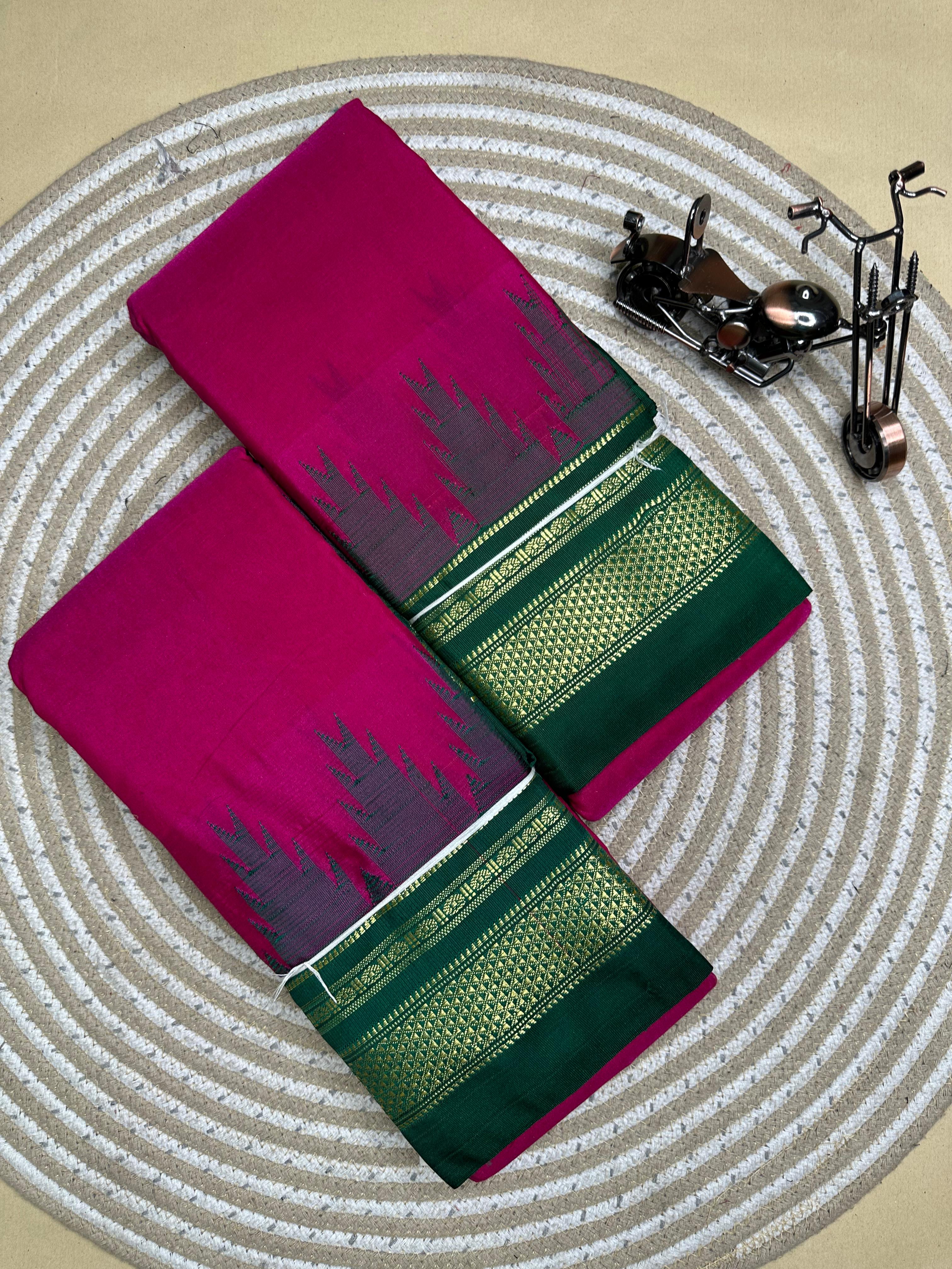 Temple Border Mercerised Cotton Saree with Soft Silk Pallu