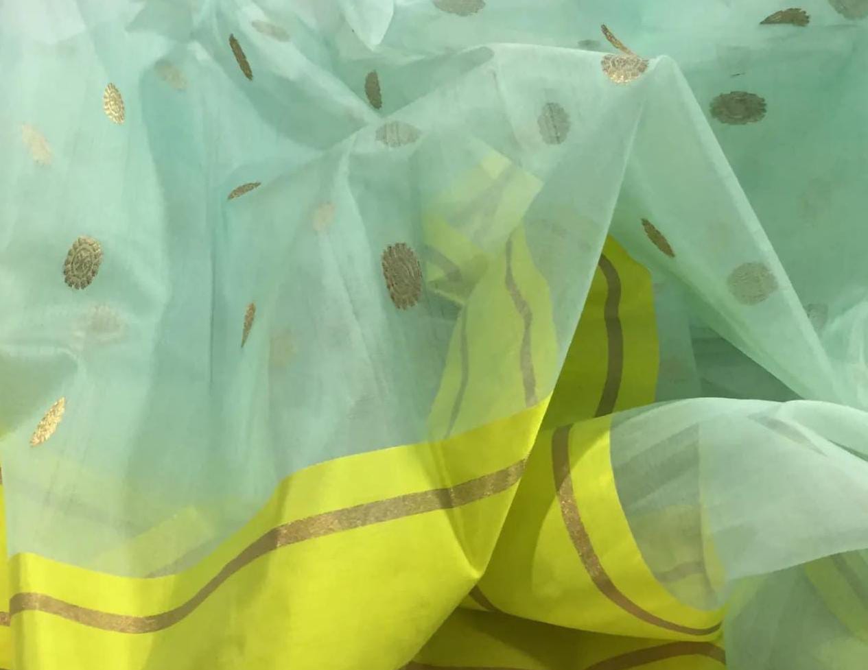 Pastel Green Authentic Chanderi Handloom Organza Silk Saree