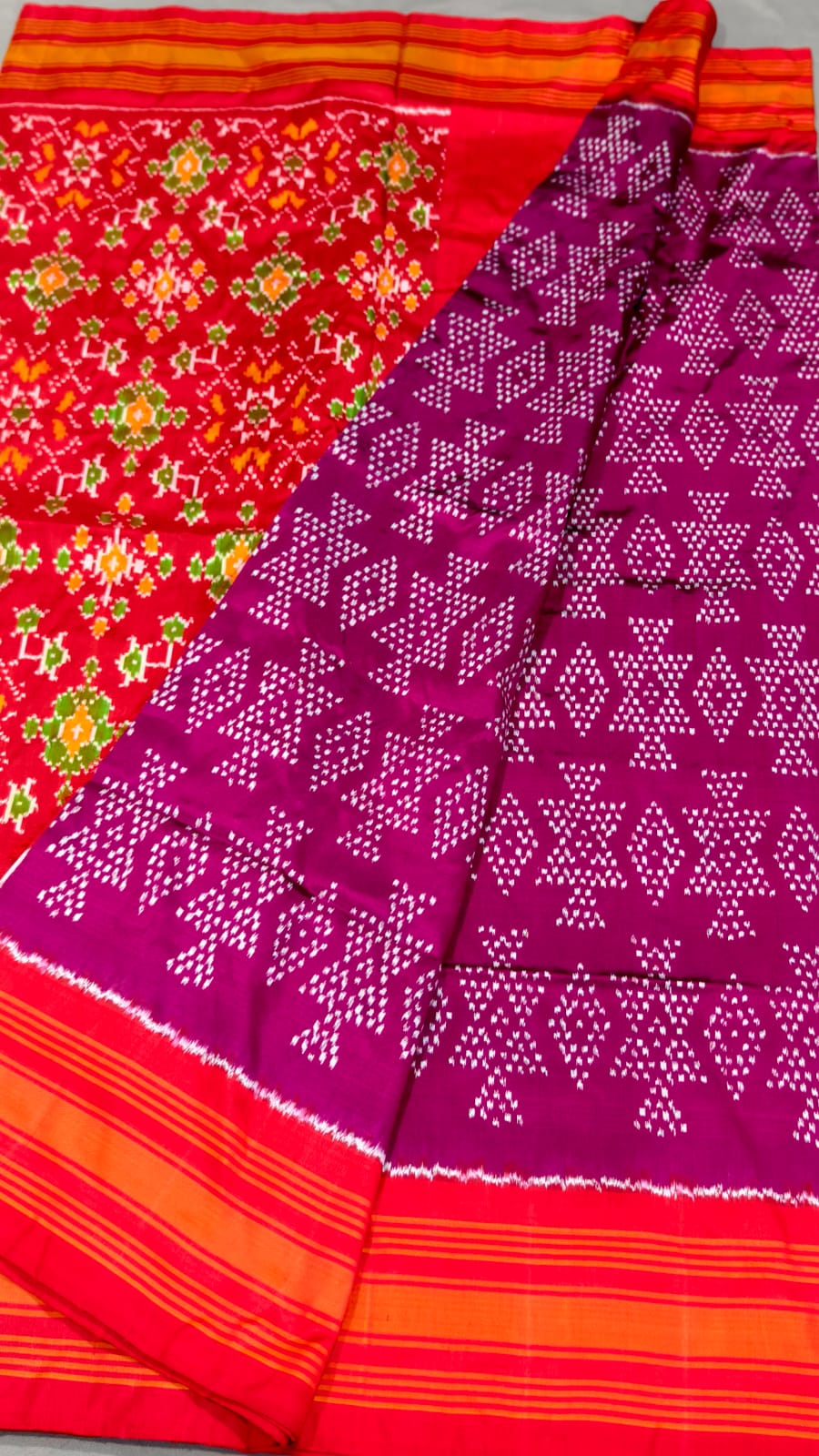 Exclusive Twill Ikkat Silk Saree with Blouse - Double Weaving Pattu Saree