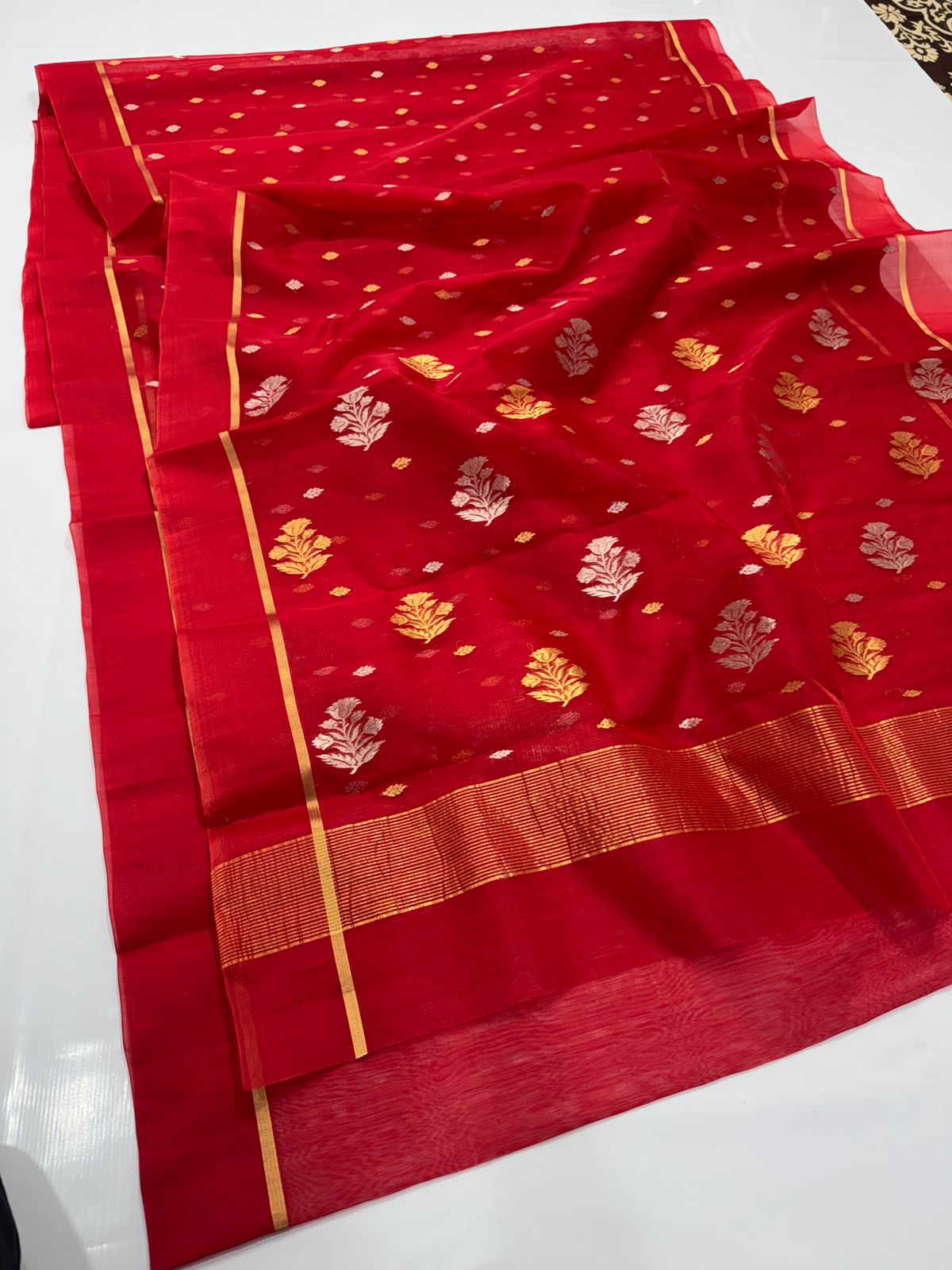 Radiant Red Katan Silk Resham Border Saree
