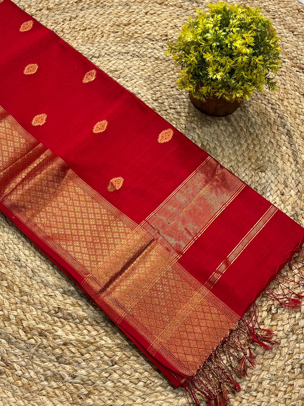 Handwoven Maheshwari Silk Red Color Saree