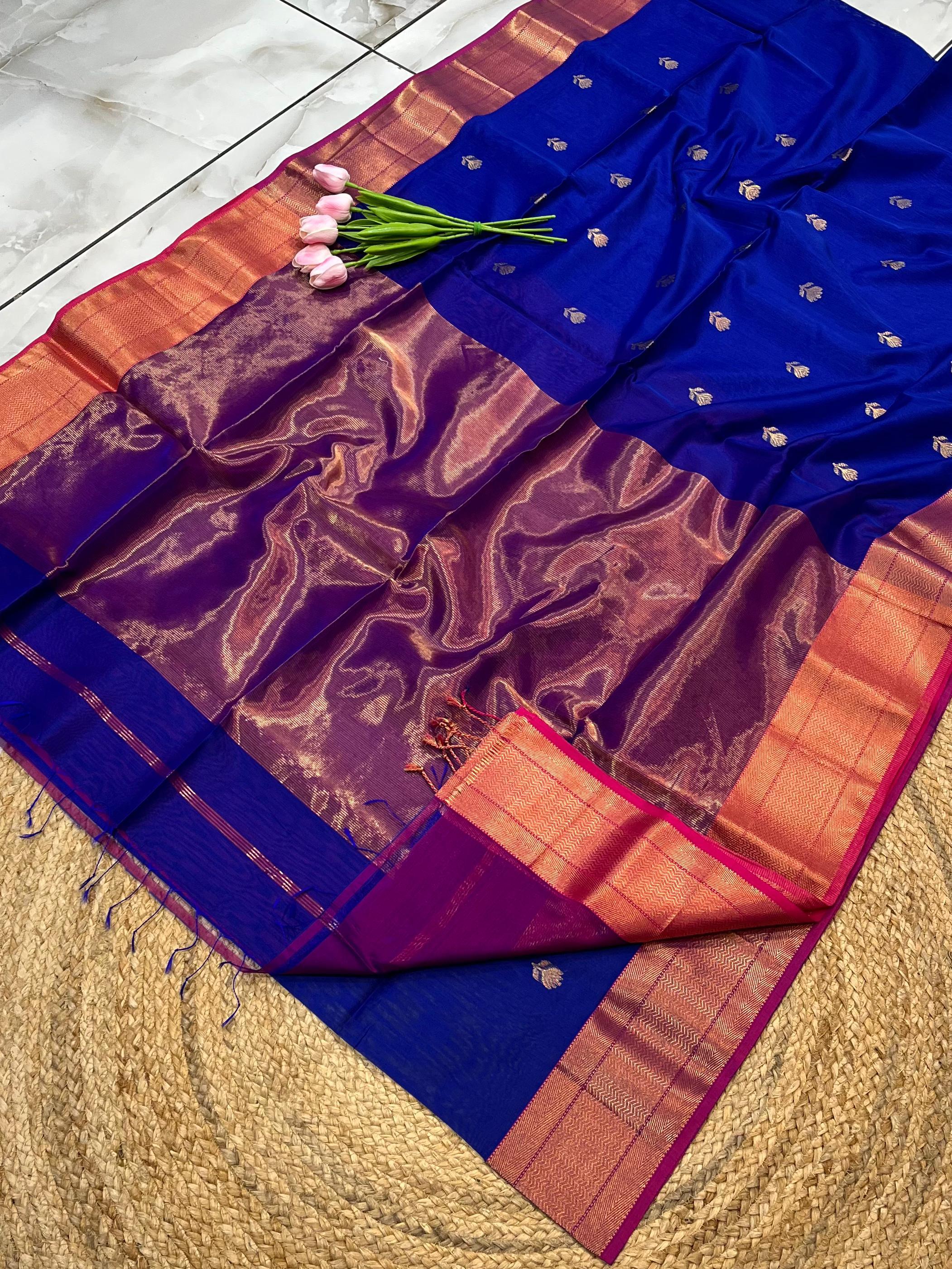 Handwoven All Over Lotus Buti Maheshwari Silk Saree