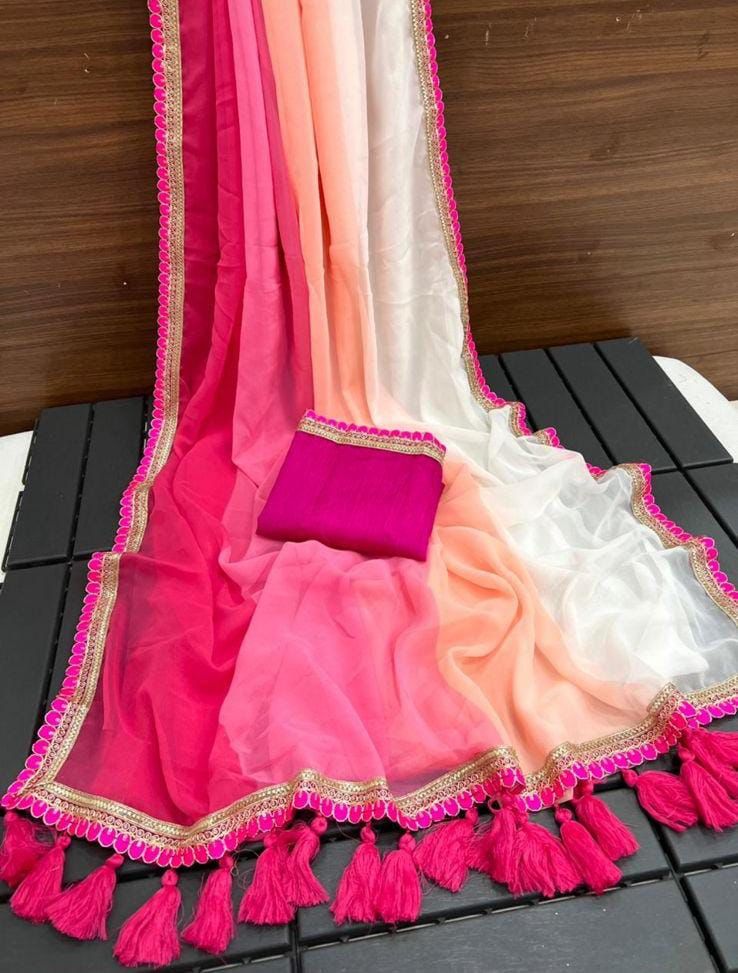 Peach Pink Ombre Georgette Party Wear Saree