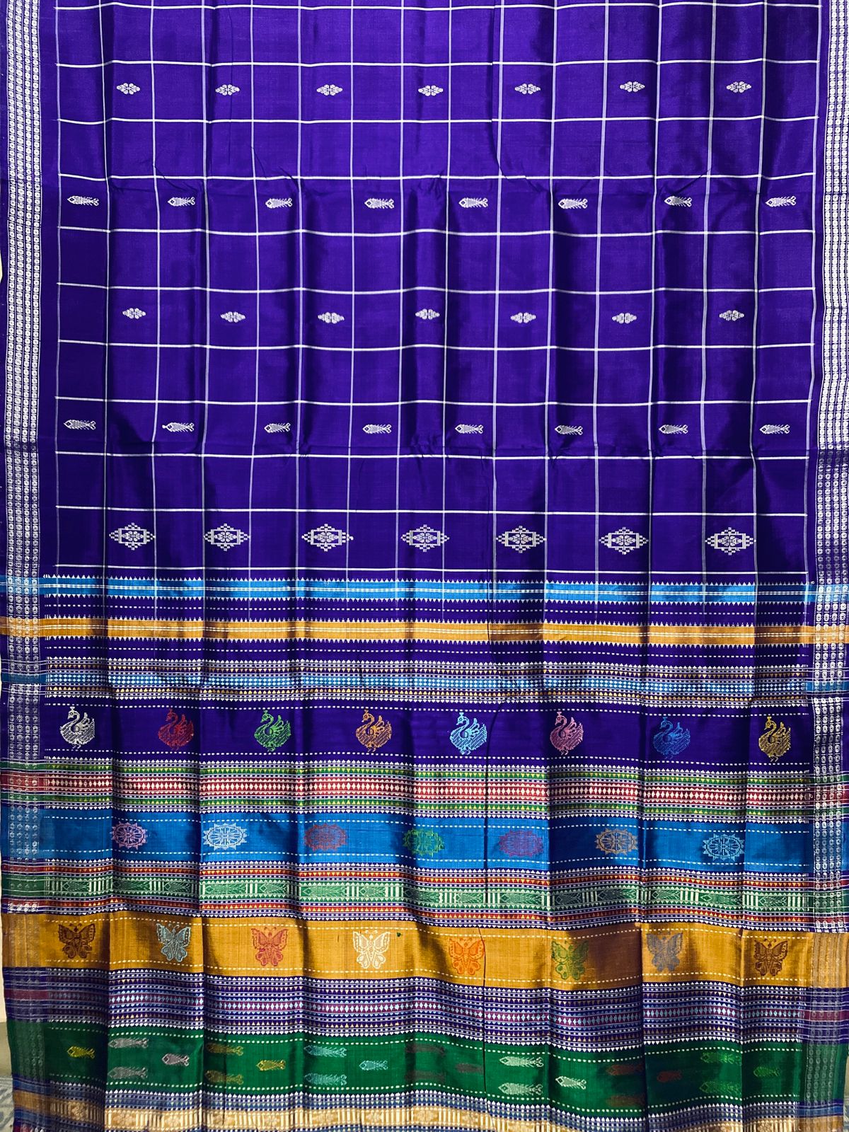 Royal Blue Authentic Berhampuri Silk Double Aanchal Saree