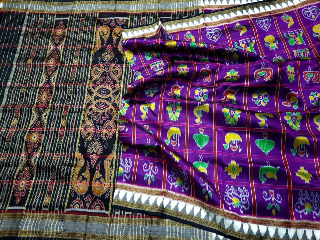 Handloom Khandua Mulberry Silk (Pata) Saree – Double Border Kumbha Navakothi Design