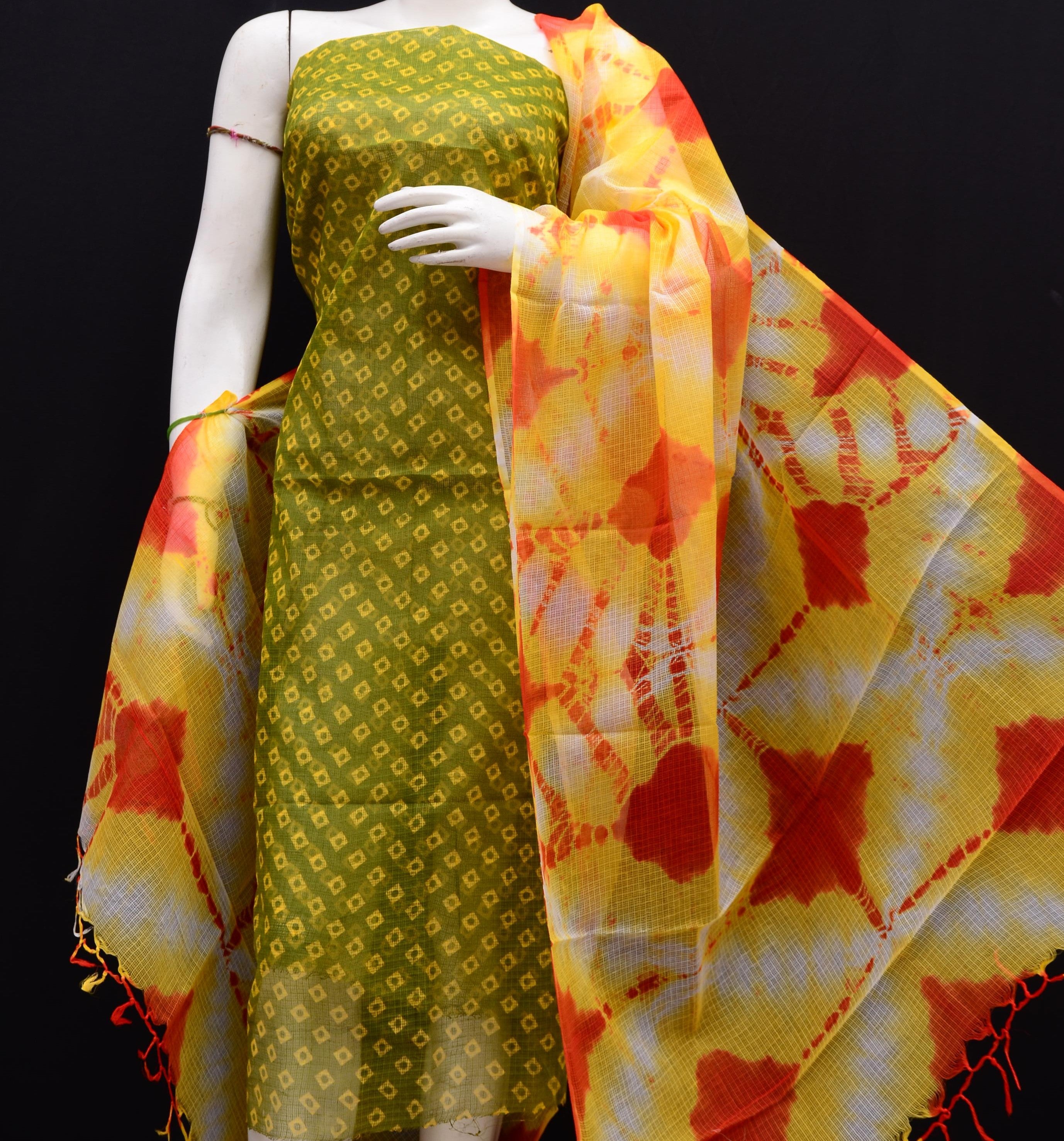 Pure Cotton Kota Doria Bandhej Shibori Salwar Suit