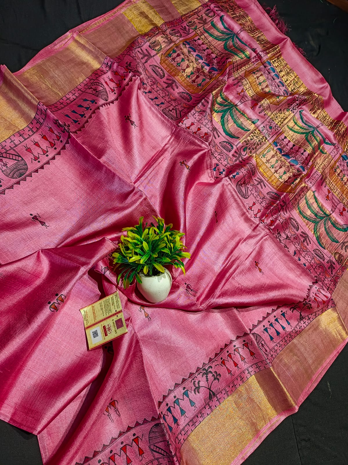 Madhubani Hand-Painted Desi Tussar Saree