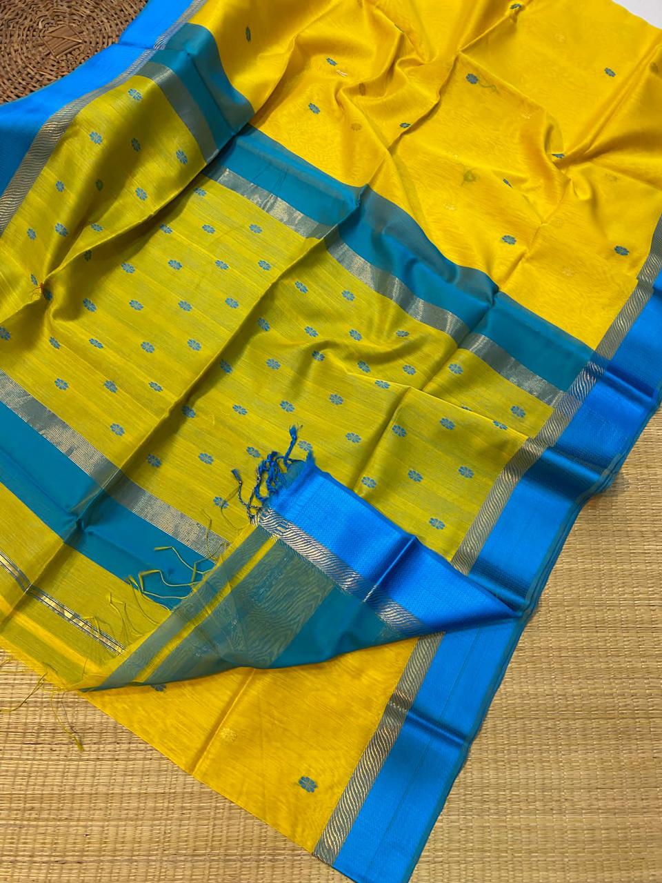 Authentic Maheshwari Silk Rich Color Saree with Golden Zari