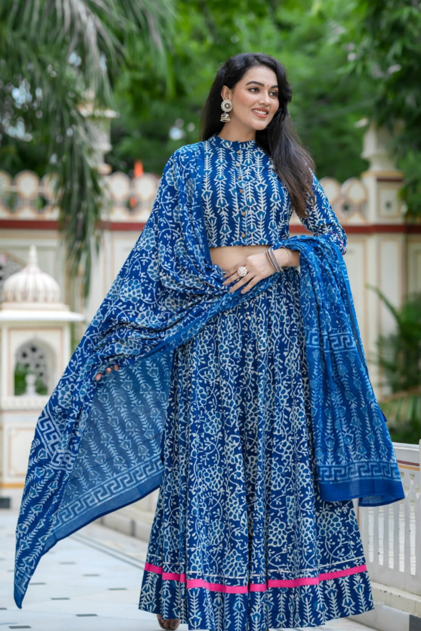 Hand Block Printed Lehenga Choli with Dupatta – Navratri Collection