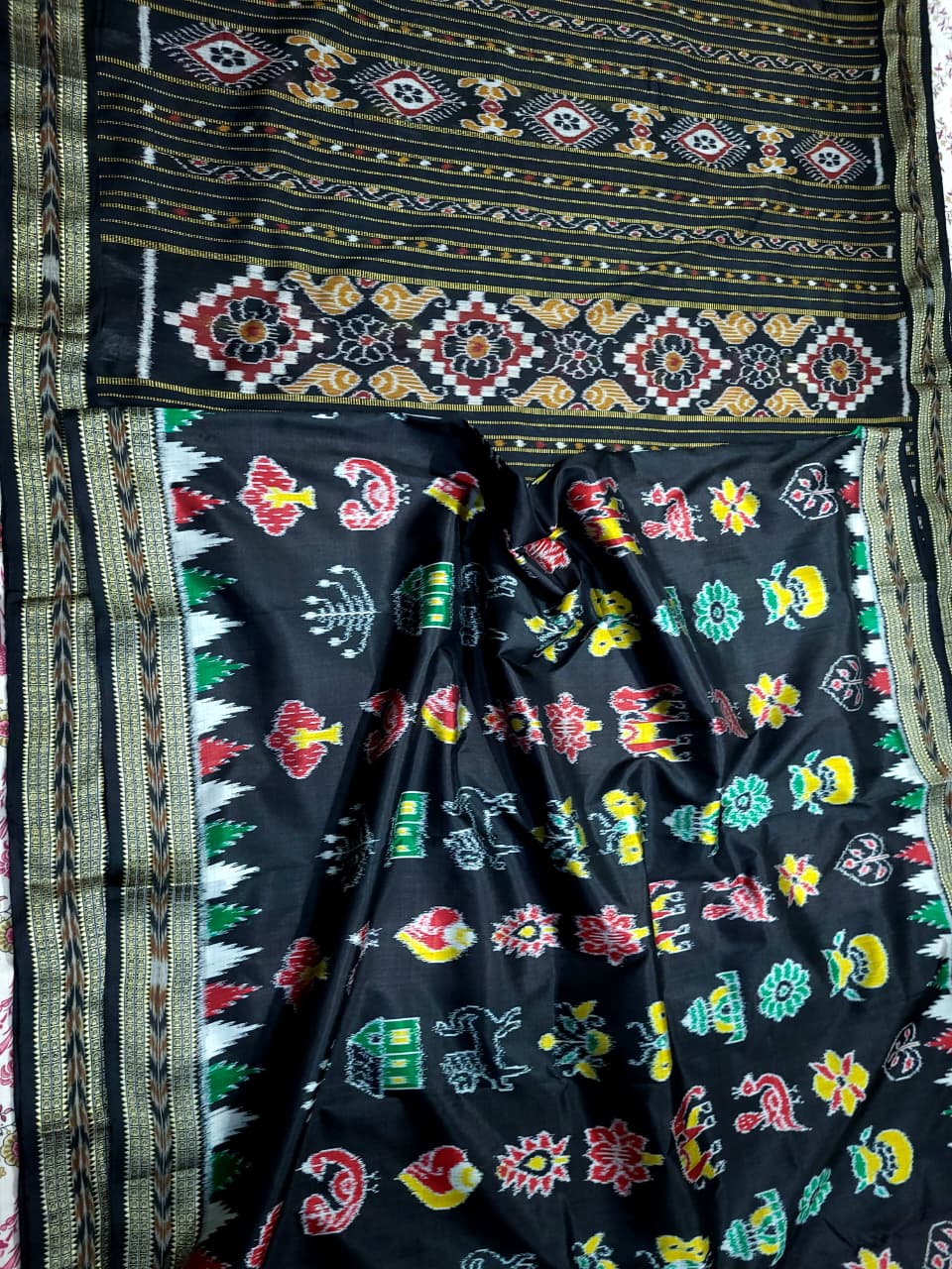 Black Nabarangi Khandua Mulberry Silk Pata Saree