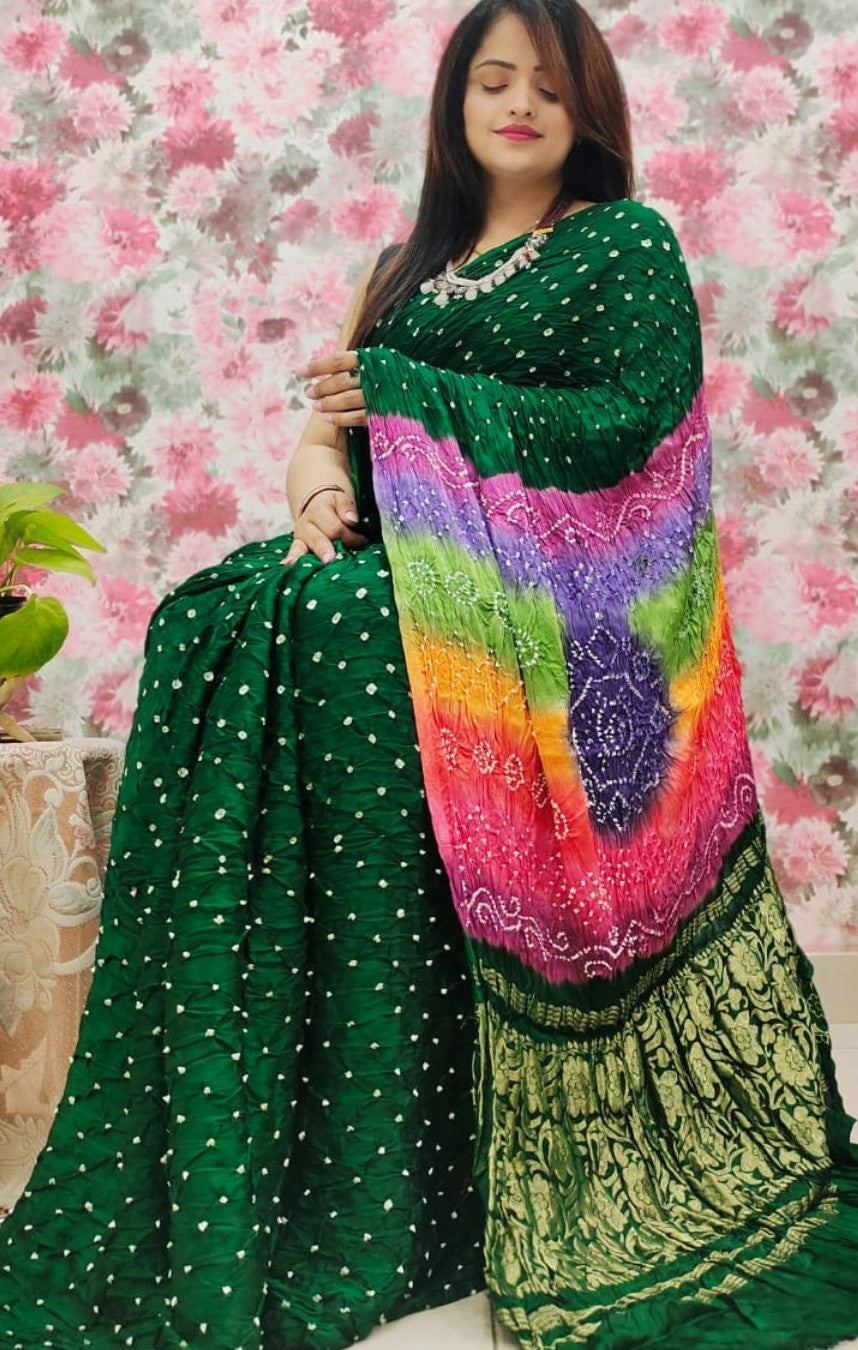 Kutchi Bandhani Work Multicolor Pallu Designer Saree