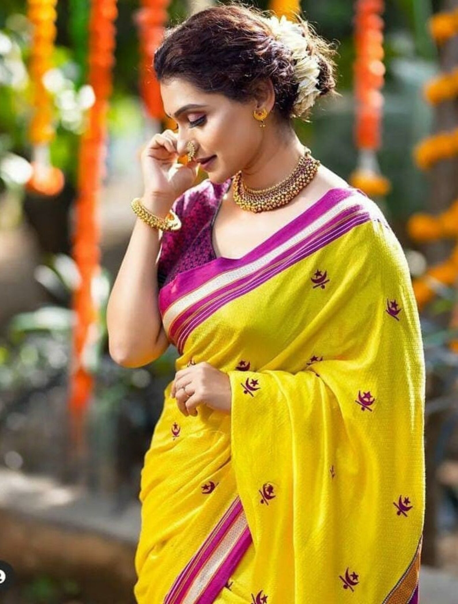 Bright Yellow Resham Khan Saree With Being Woman Blouse Piece