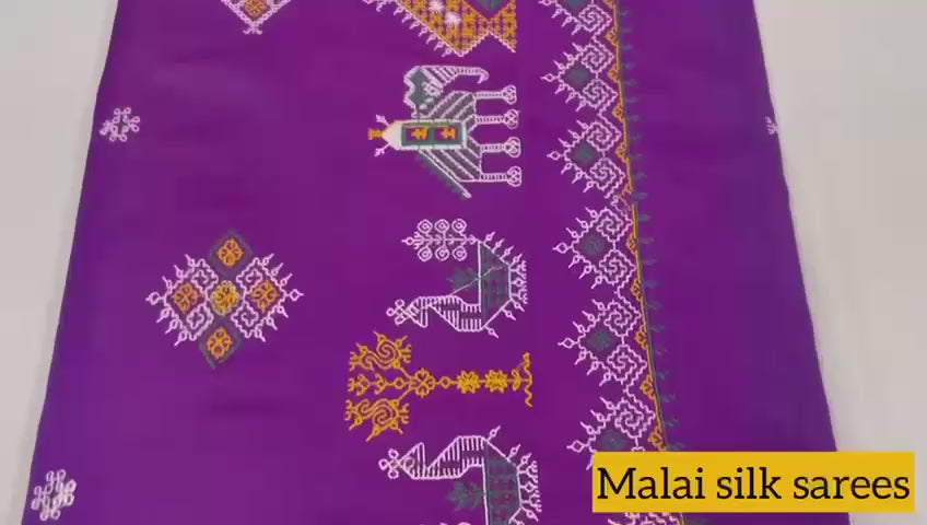 Purple Color Malai Silk Kasuti Work Saree