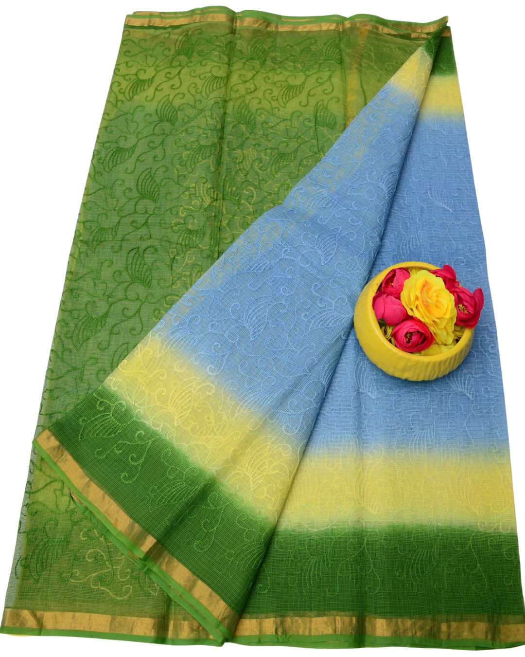 Pure Cotton Kota Doria Embroidery Work Sarees