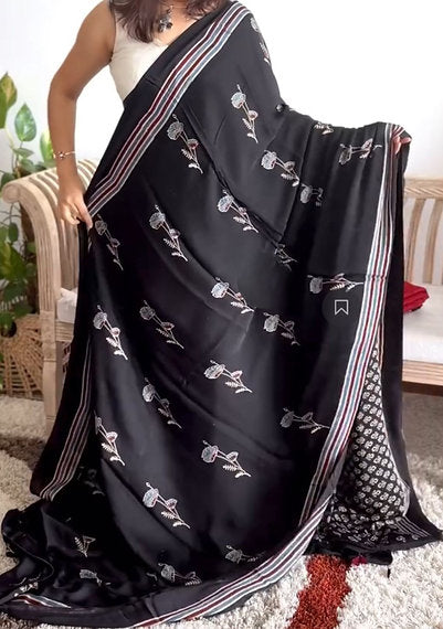 Ajrakh Modal Silk Handblock Print Saree | Redefine Elegance with Vibrant Colors
