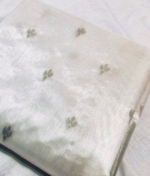 Authentic Handloom Chanderi Pattu Silk Saree With Silver Thread Motif