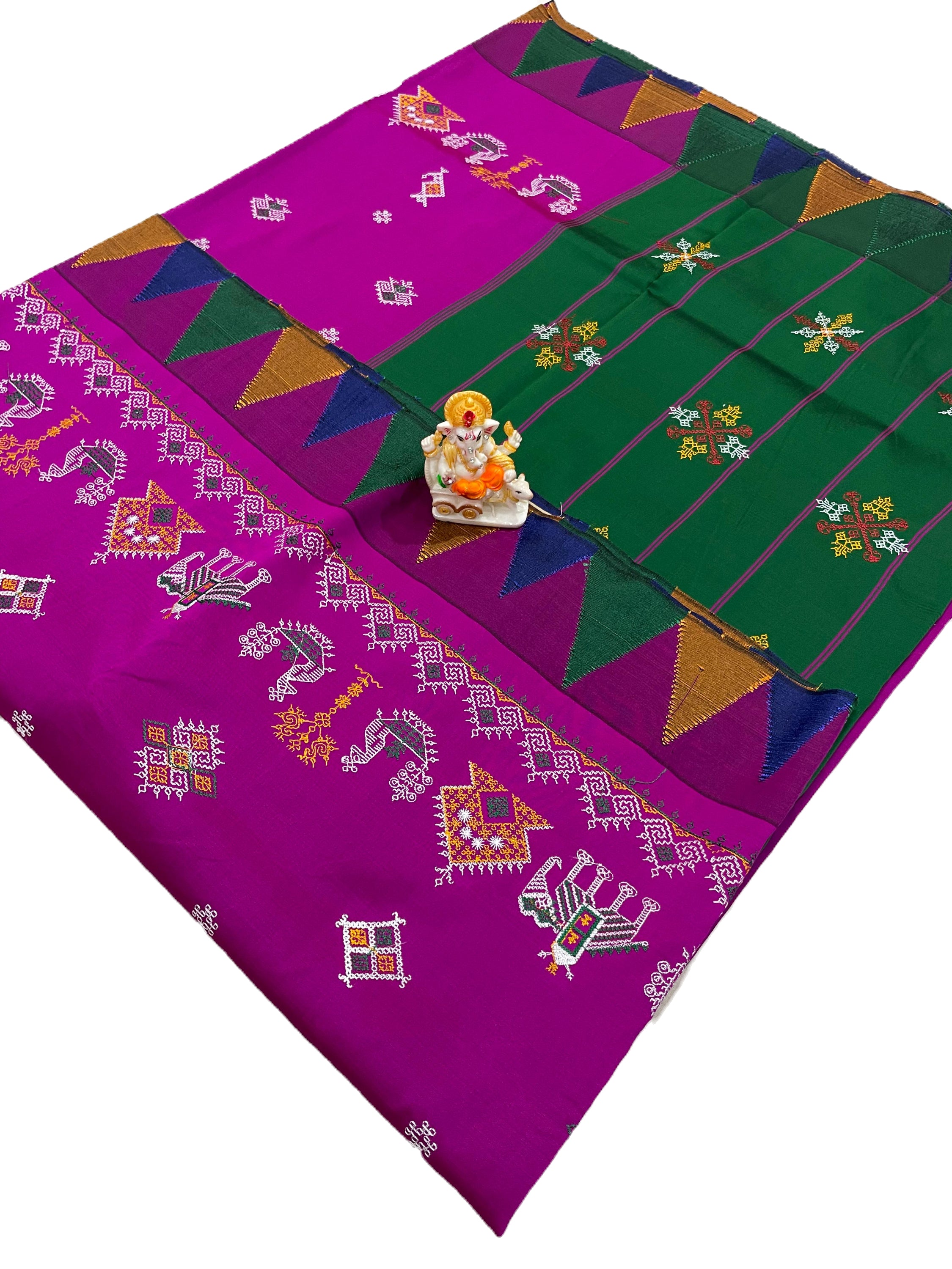 Kasuti Work Pink Color Silk Saree