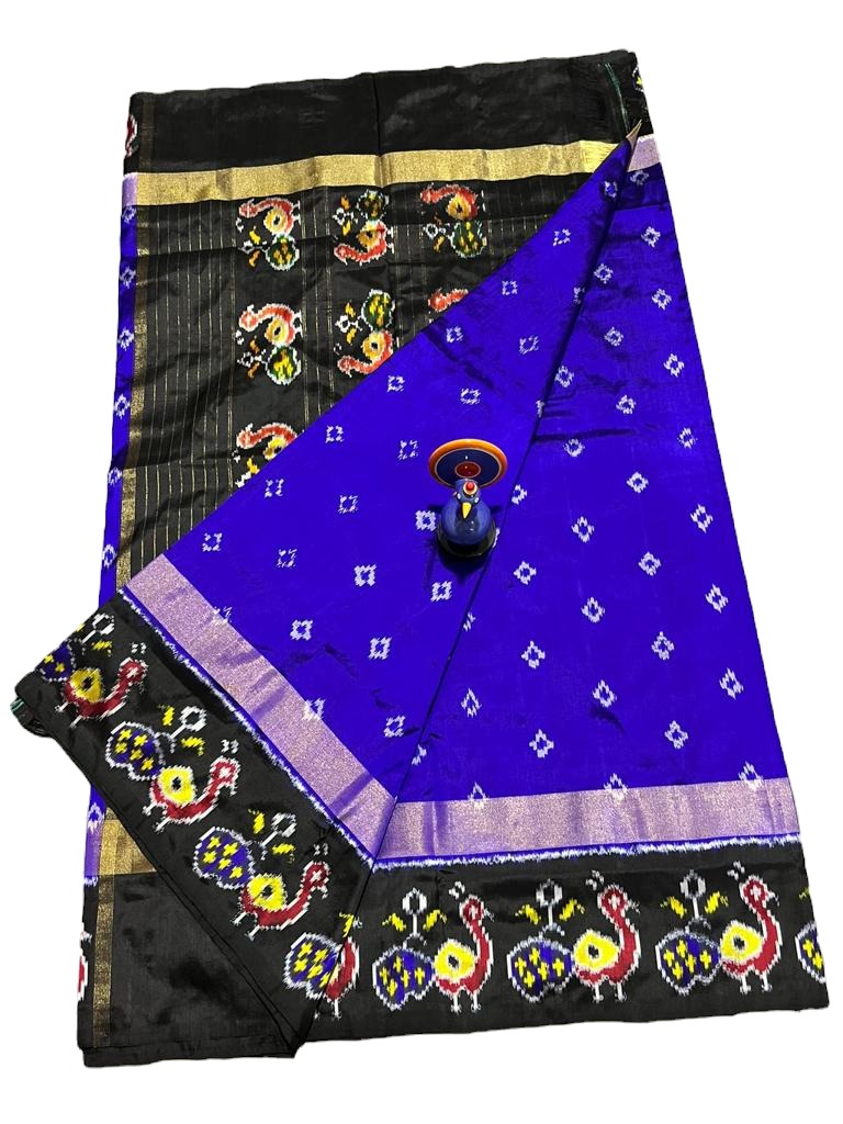 Deep Blue Authentic Handloom Special Ikkat Silk Pattu Double Weaving Saree
