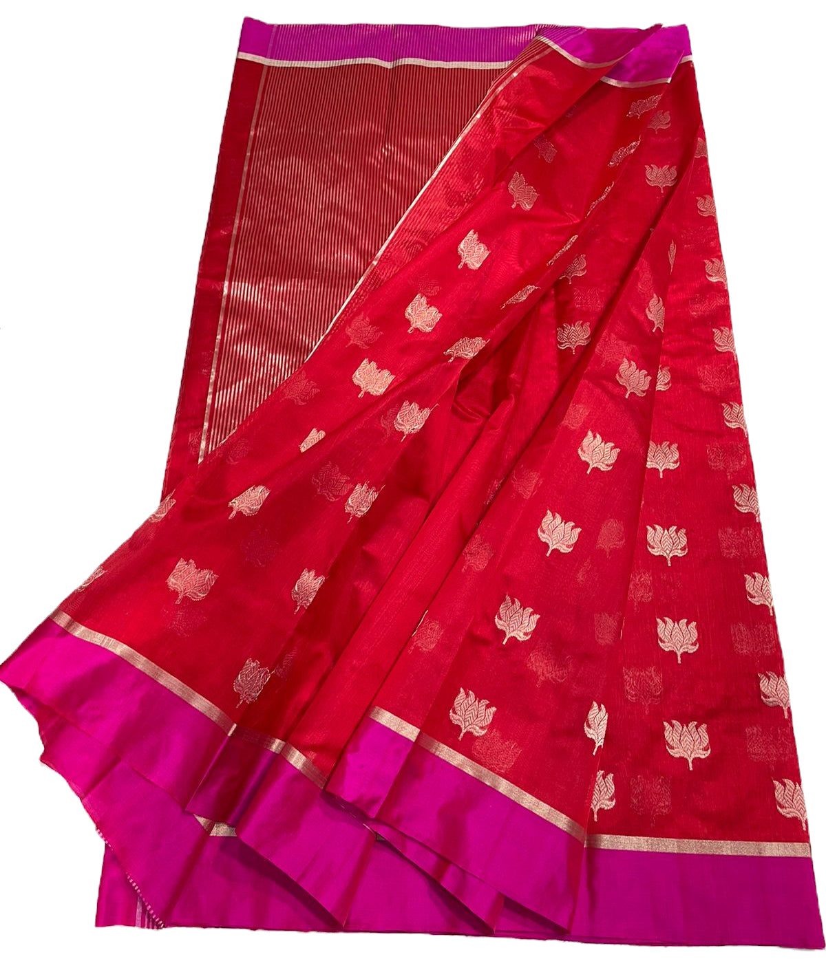 Chanderi Handloom Pattu Soft Silk Lotus Motif Resham Border Saree