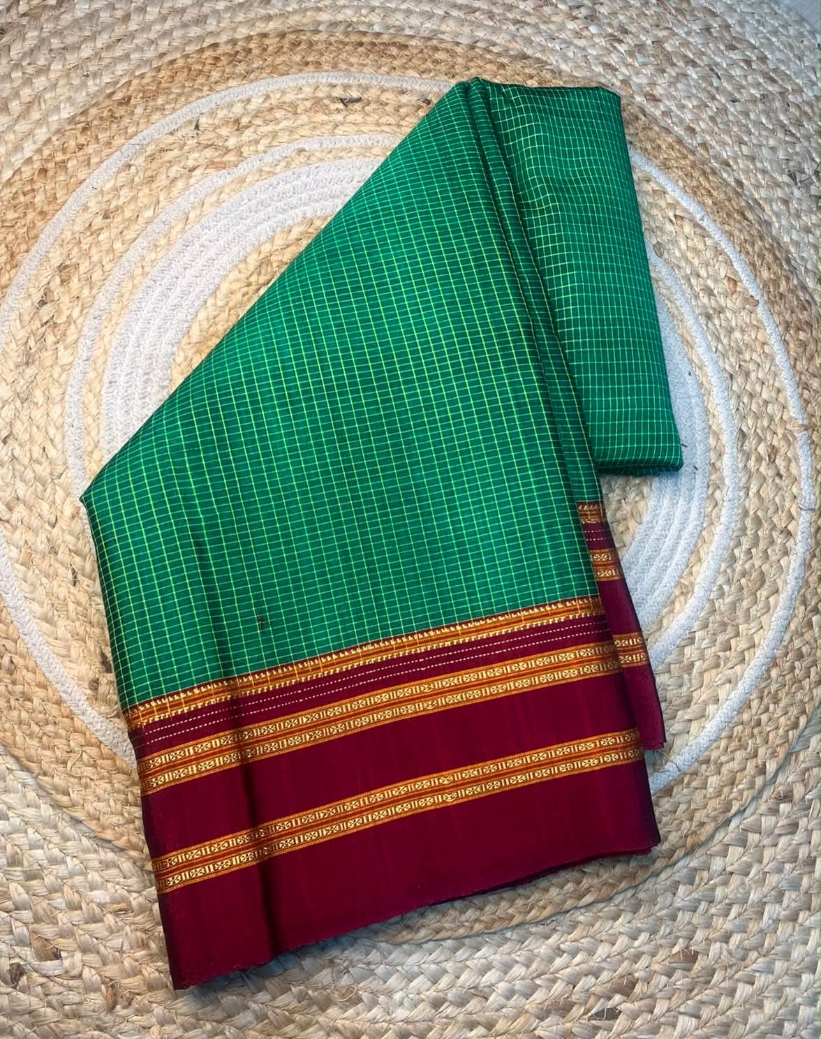 Karnataka Handloom Ragawali Checks Ilkal Saree | Pure Cotton Viscose with Pure Silk Pallu