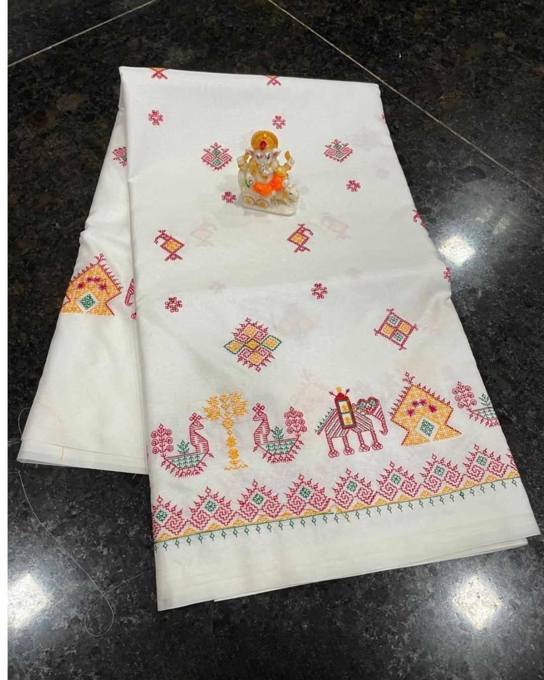 White Malai Silk Kasuti Work Saree