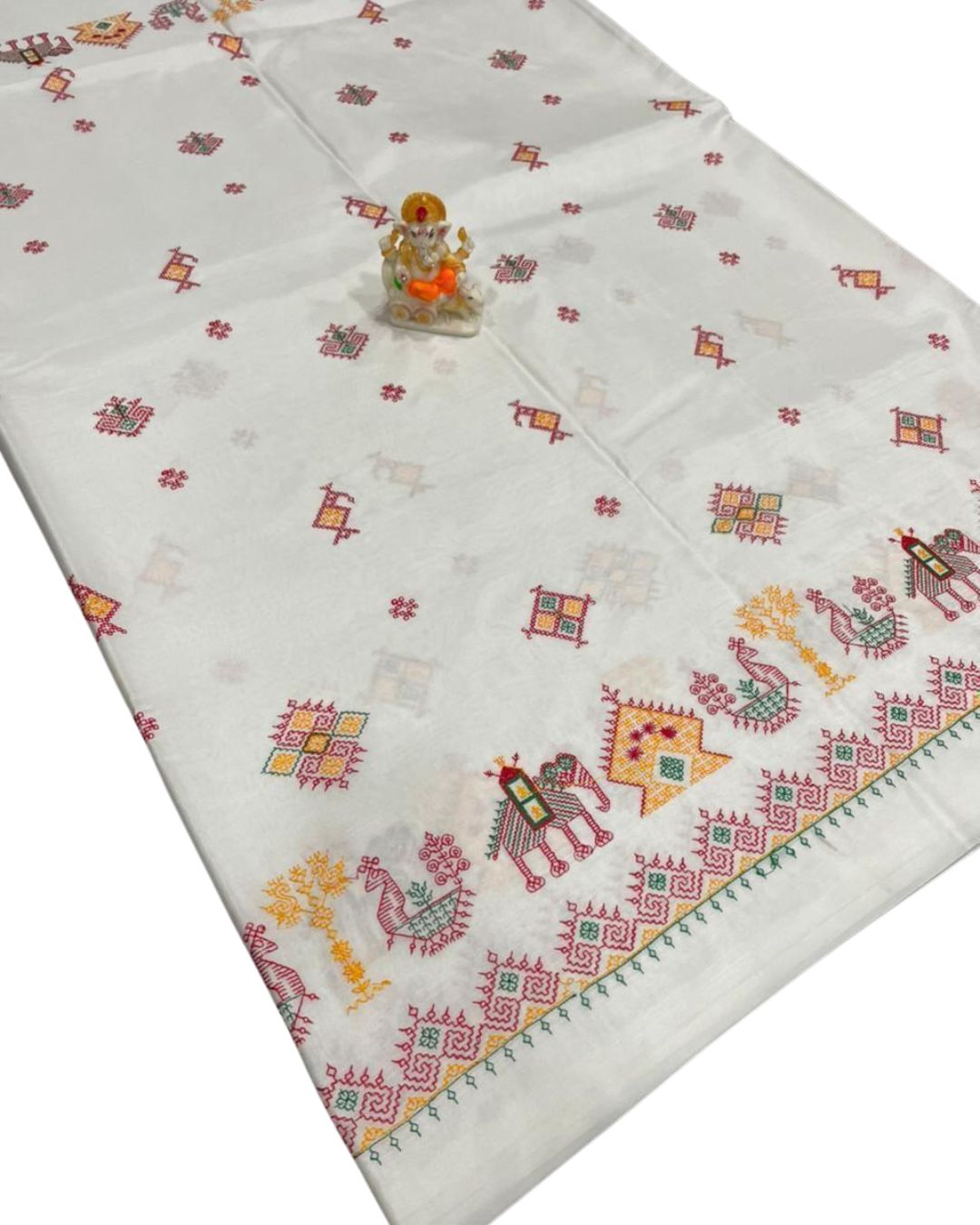 White Malai Silk Kasuti Work Saree
