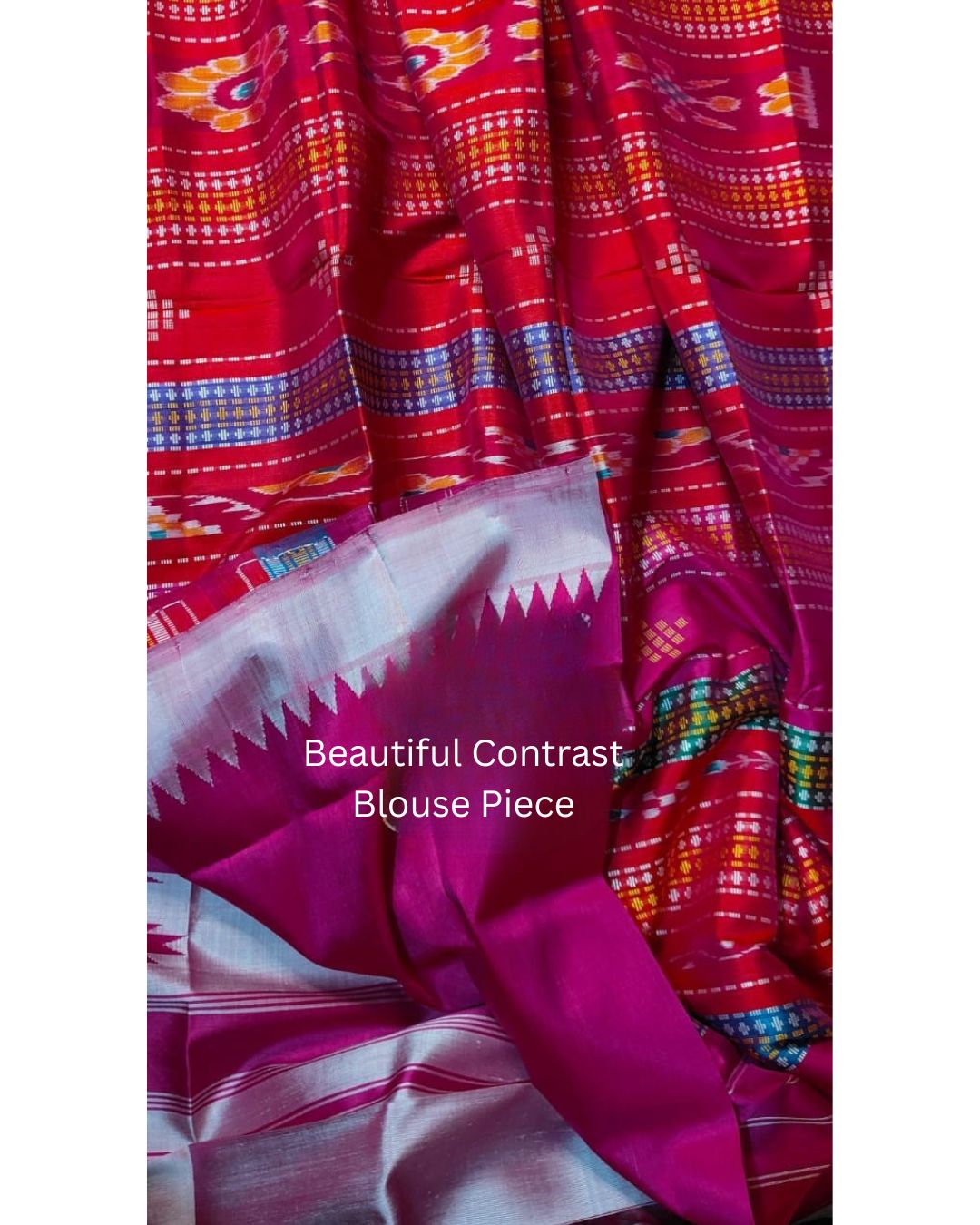Berhampuri Double Pallu Silk Saree - Authentic Odisha Handloom with Contrast Blouse Piece