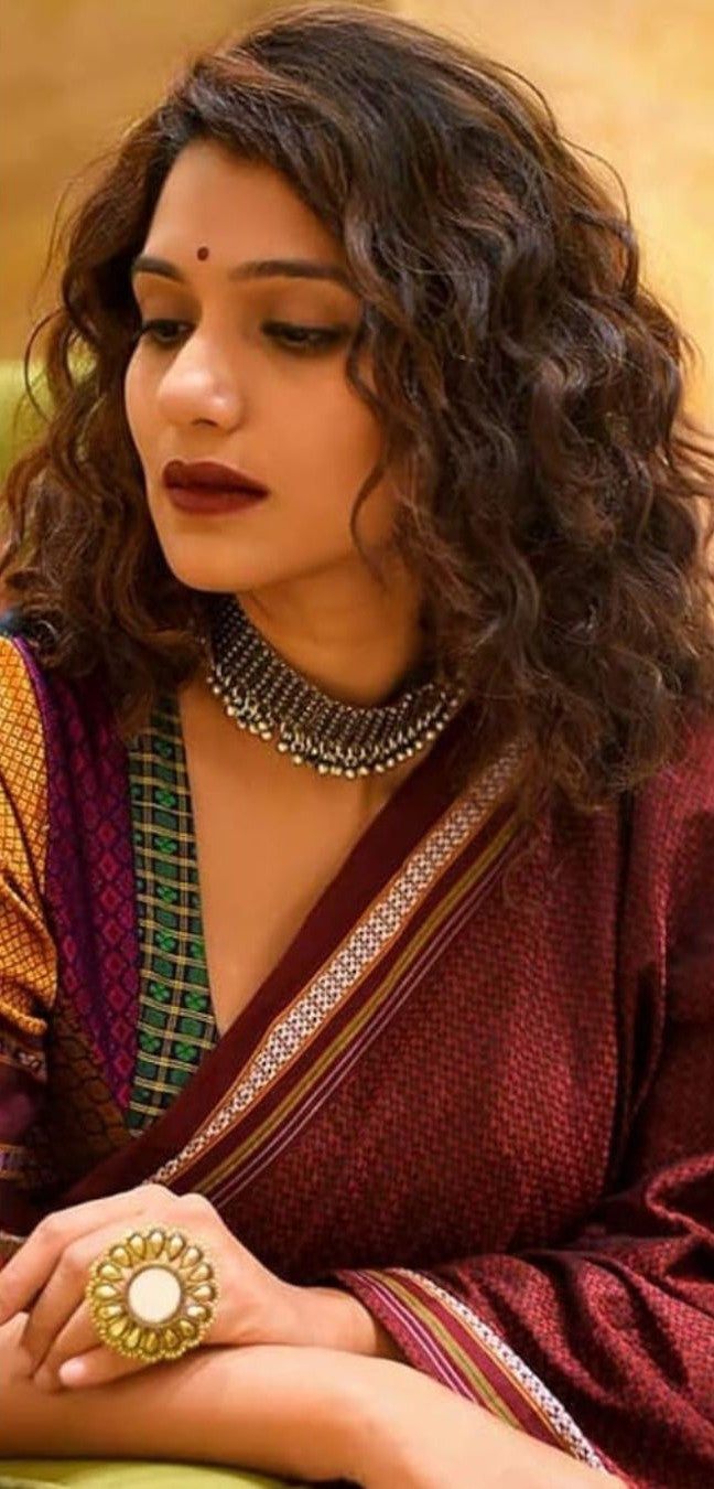 Regal Maroon Authentic Resham Khun Maharashtrian Saree