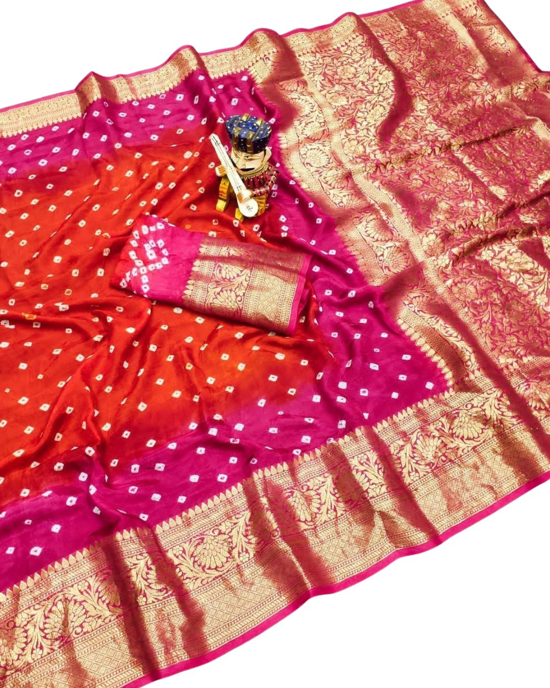 Cotton Silk Bandhani Saree with Traditional Hand Dyeing