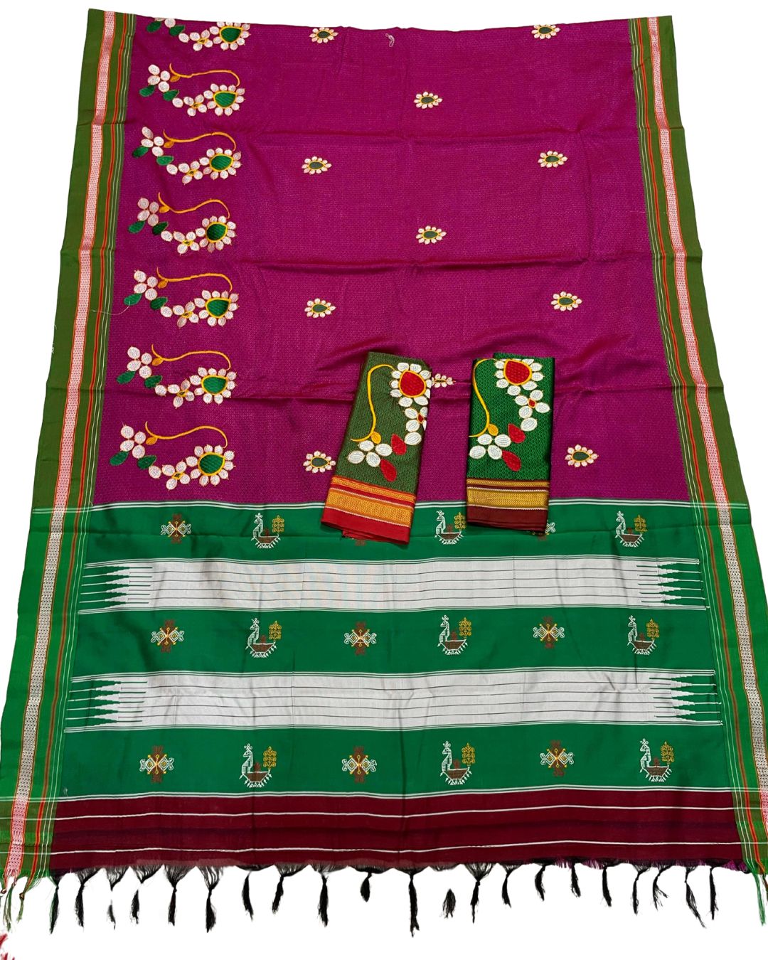 Pink Color Resham Khan Maharashtrian Saree With Nath Motif Contrast Blouse Piece