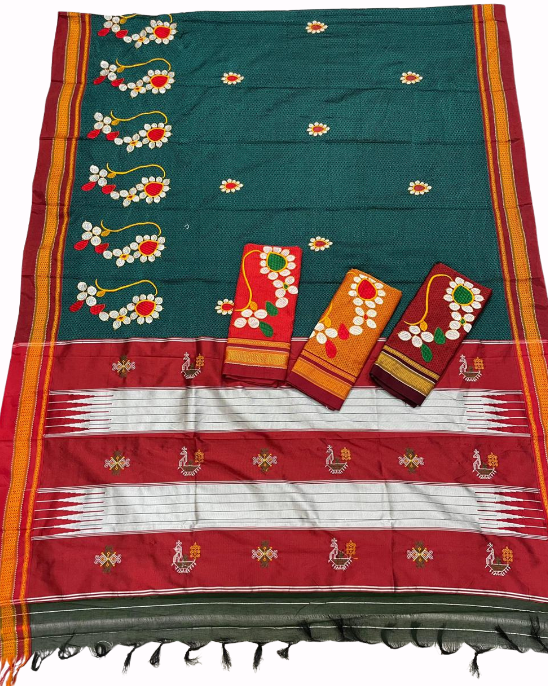 Deep Green Nath Work Resham Khan Maharashtrian Saree