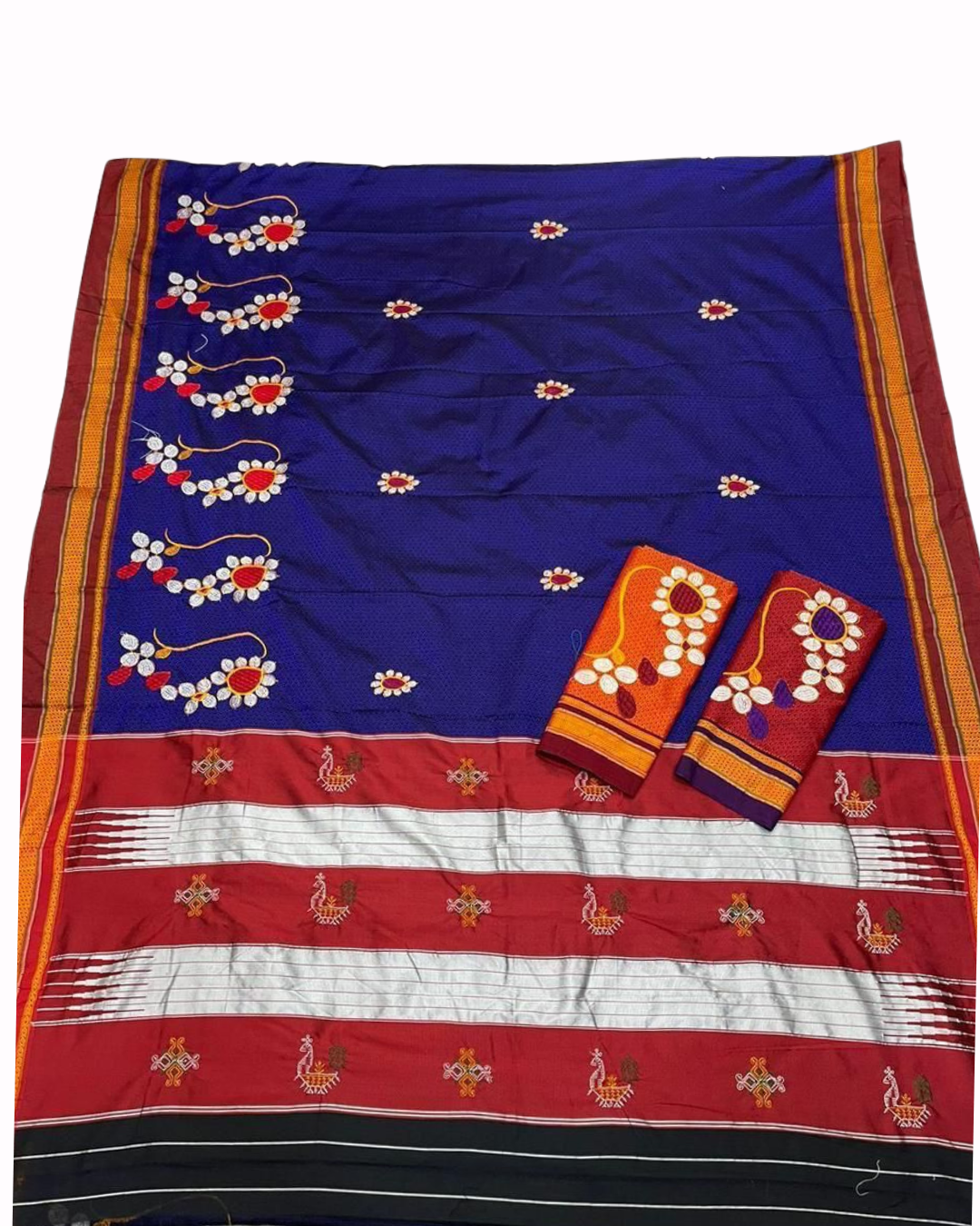 Blue Color Nath Work Resham Khan Maharashtrian Saree