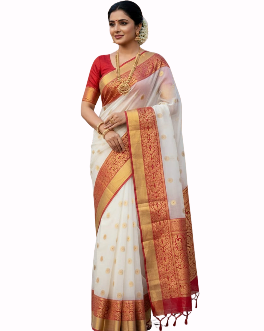Katan Organza Chanderi Silk Saree with Meenakari & Golden Patela Border