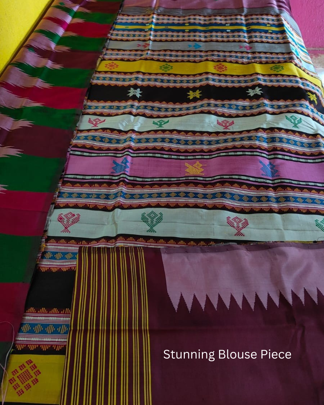 Authentic Berhampuri Silk Double Pallu Multicolour Phoda Kumbha Border Saree
