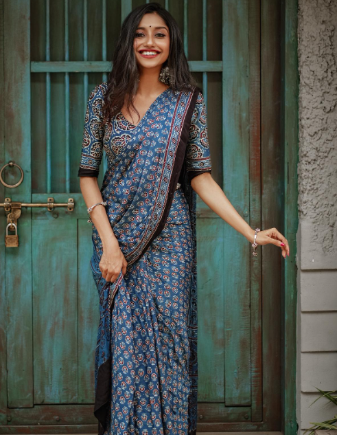 Pure Ajrakh Modal Silk Saree — Premium Handblock Printed Collection