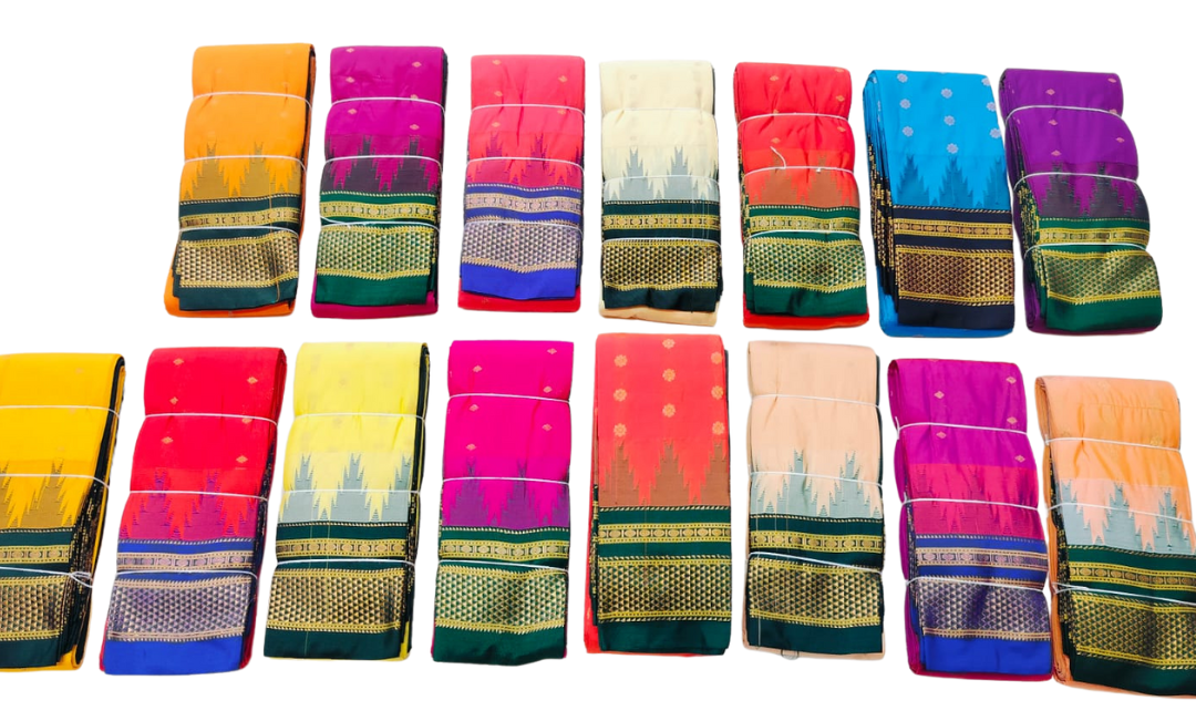 Ilkal Temple Border Saree with Butta Work | Shine-Finish Polyester Cotton Blend