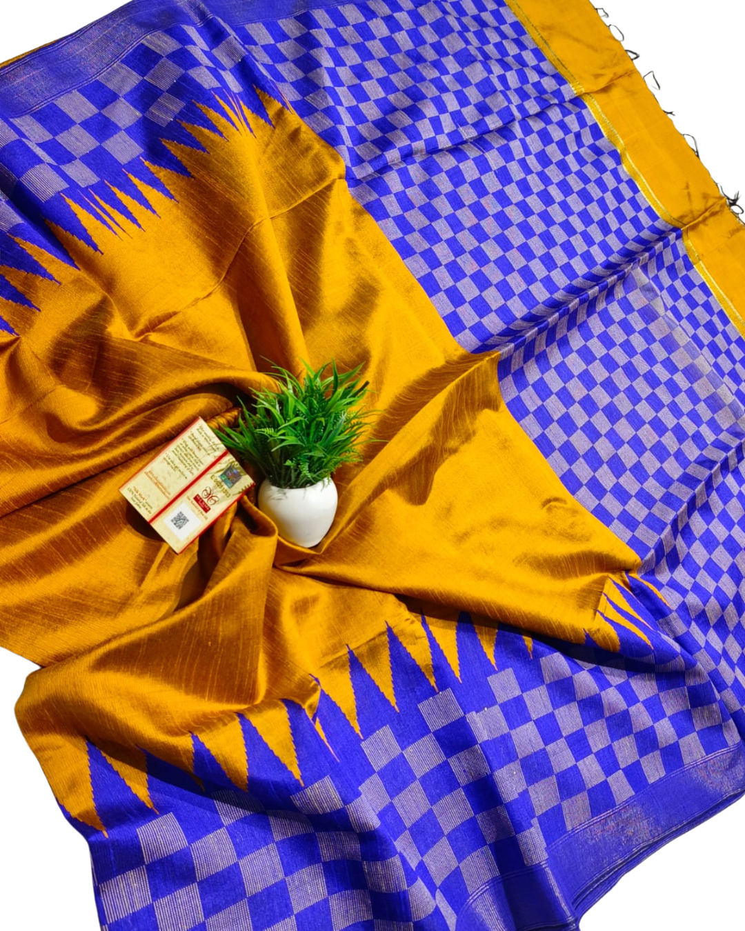 Pure Raw Silk Chhattisgarh Handloom Saree With Contrast Blouse