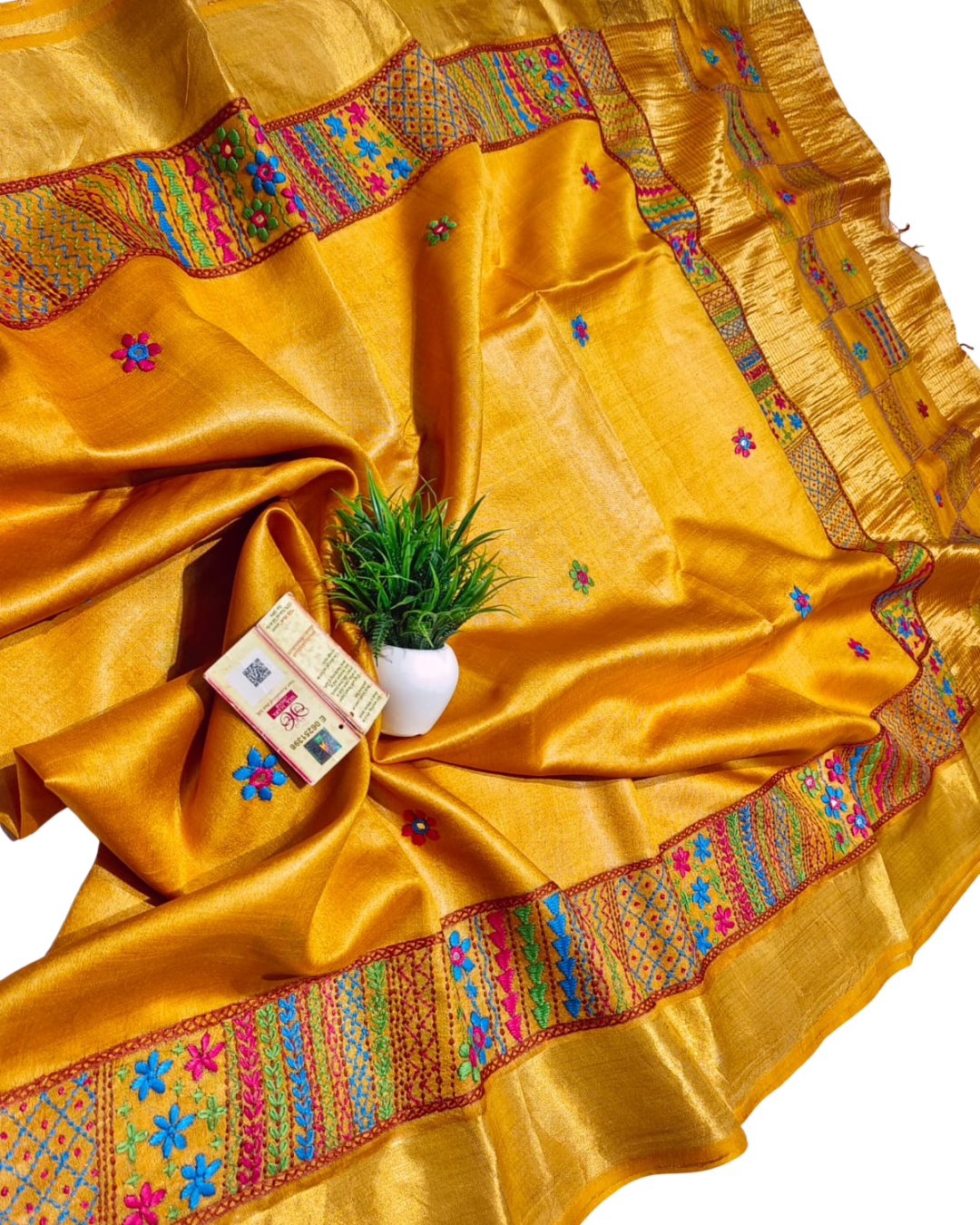 Chhattisgarh Tussar Silk Hand Embroidered Saree With Stitched Blouse