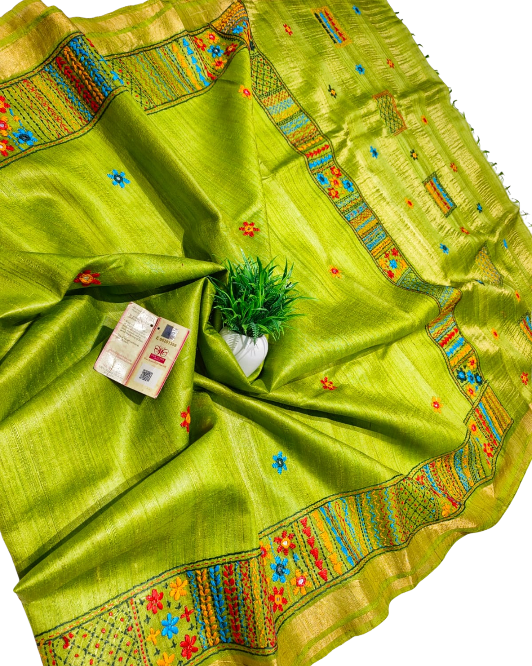 Chhattisgarh Tussar Silk Hand Embroidered Saree With Stitched Blouse