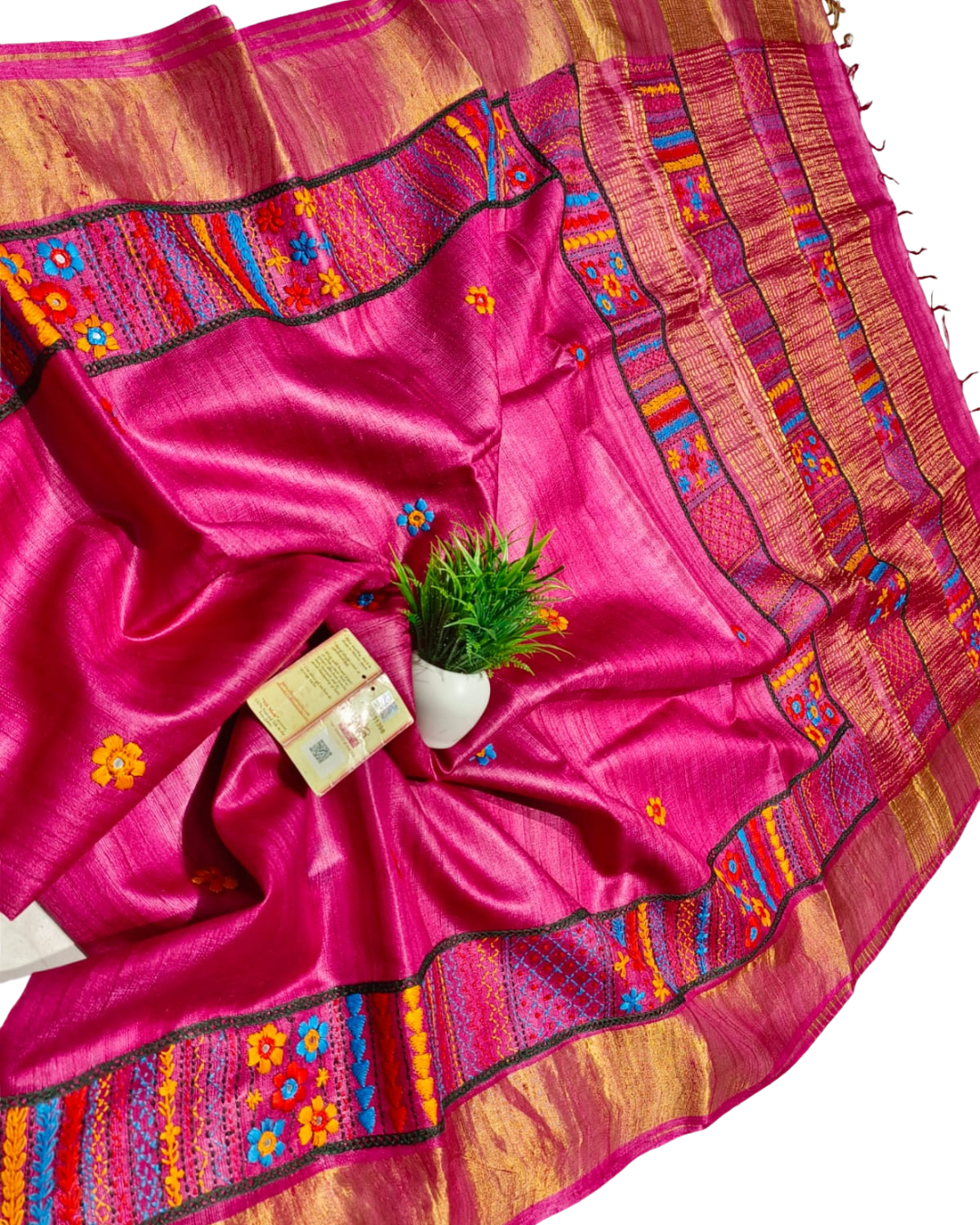 Chhattisgarh Tussar Silk Hand Embroidered Saree With Stitched Blouse
