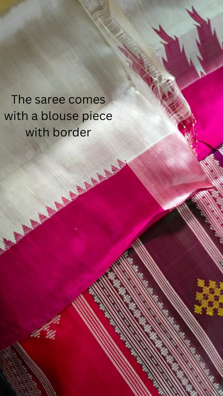 Exclusive White Berhampuri Double Pallu Silk Saree | Ganga Jamuna Border