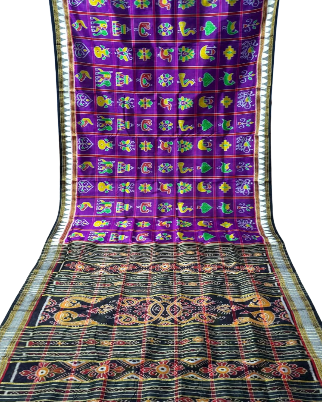 Handloom Khandua Mulberry Silk (Pata) Saree – Double Border Kumbha Navakothi Design