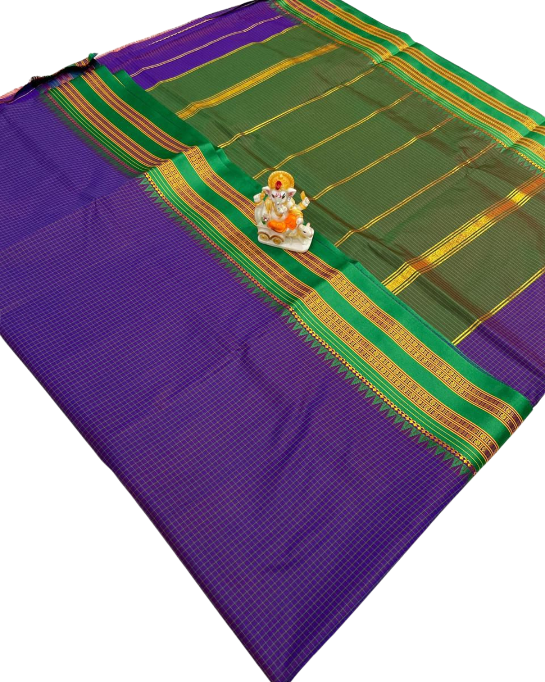 Narayanpet Border Mini Check Soft Catonic Silk Saree