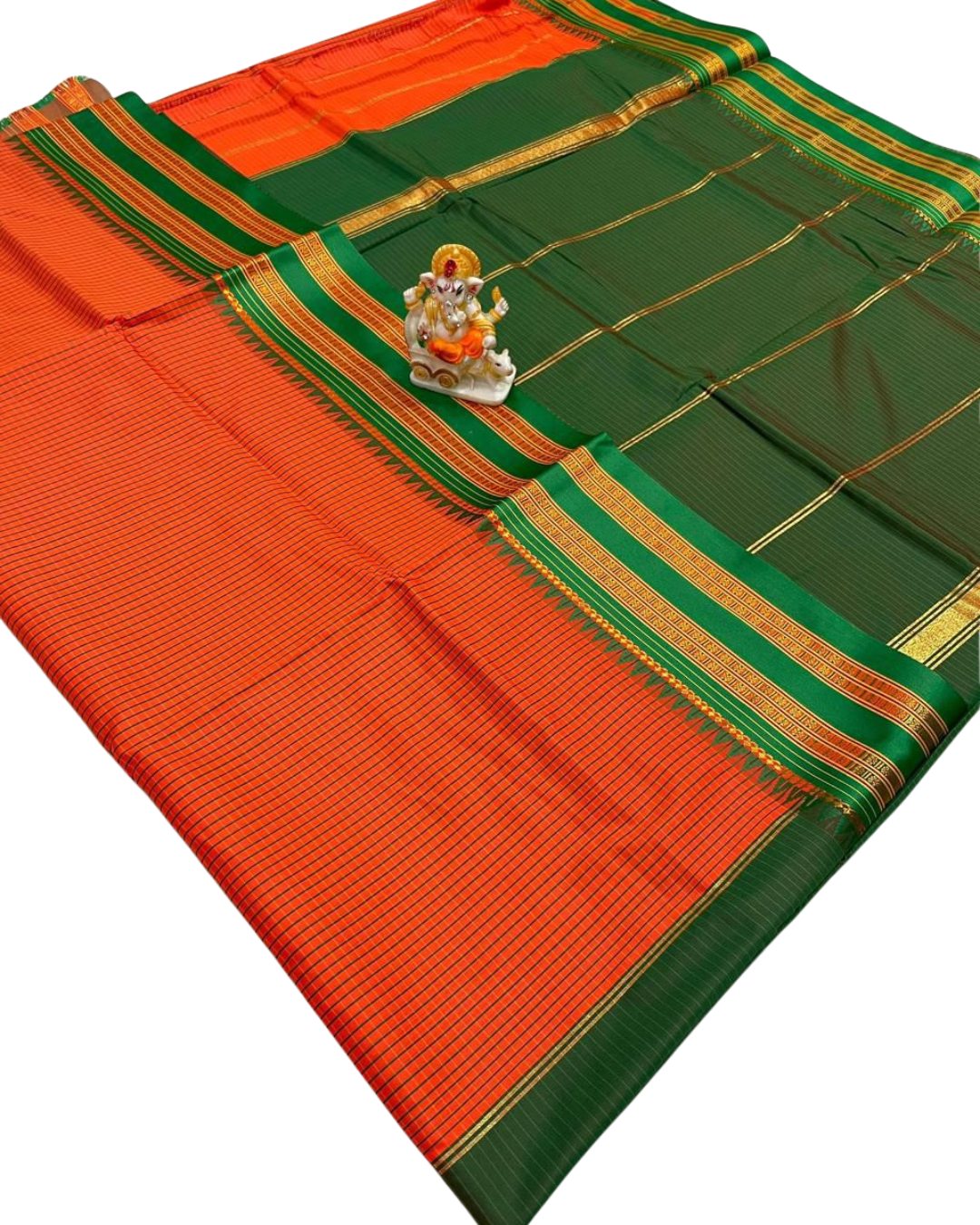 Narayanpet Border Mini Check Soft Catonic Silk Saree