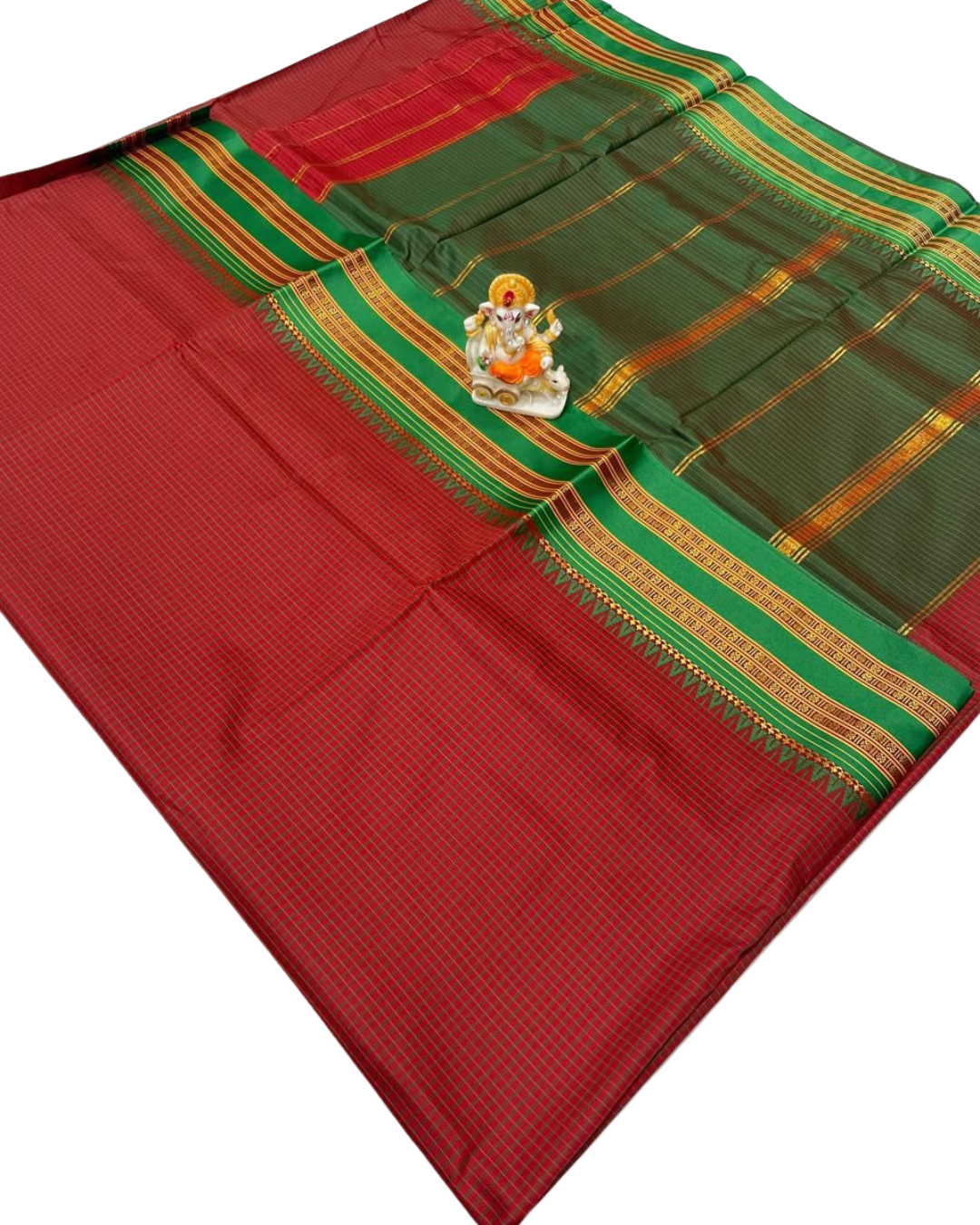 Narayanpet Border Mini Check Soft Catonic Silk Saree
